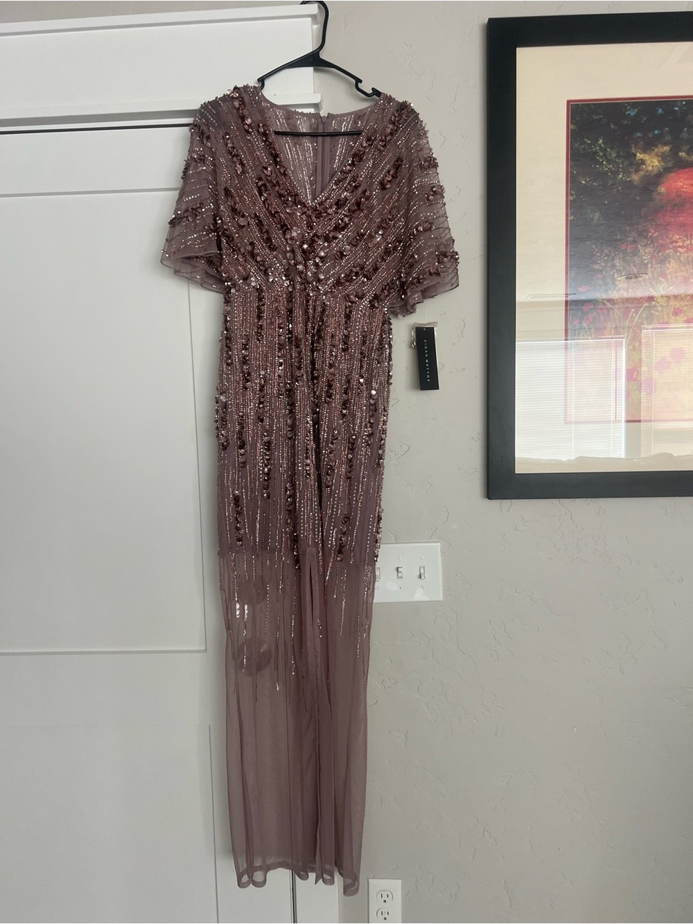Aidan Mattox Embellished Mauve V-Neck Evening Dress - Picture 7 of 7